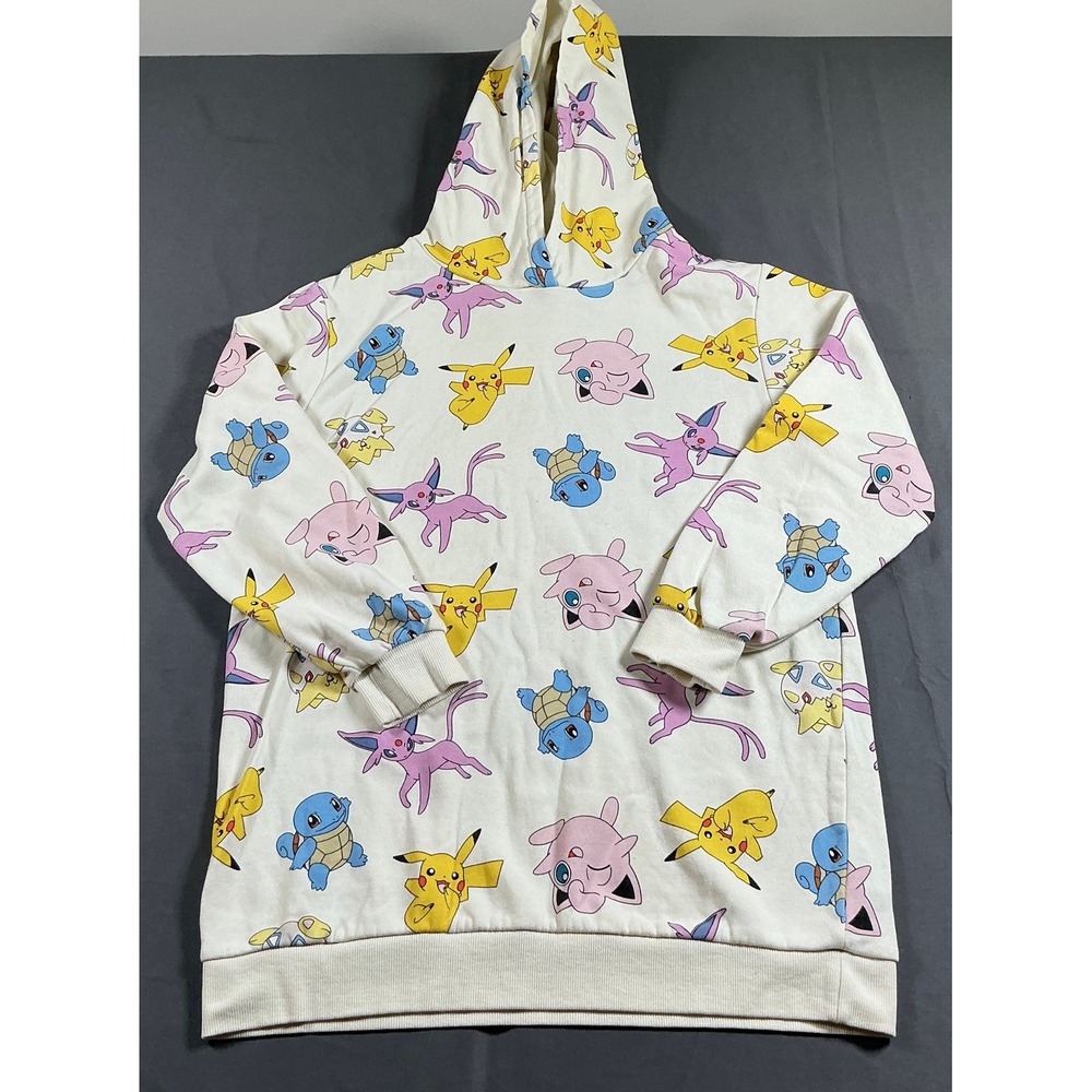 HM Pokemon All Over Print Hoodie Kids Size 8 Cream Pikachu Squirtle Espeon Sweat